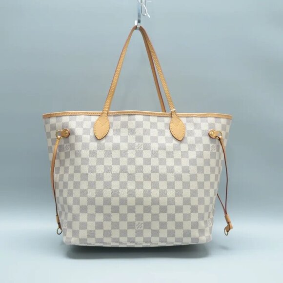 LOUIS VUITTON Neverfull MM White W/P Damier Azur Canvas Shoulder Bag 1632-101824 - Picture 2 of 12